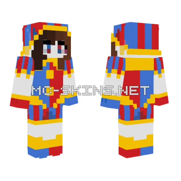 Pomni Not Shaded Minecraft skin, front and back