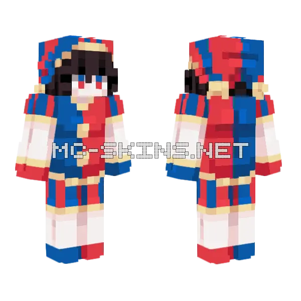 Pomni The Amazing Digital Circus Minecraft skin, front and back