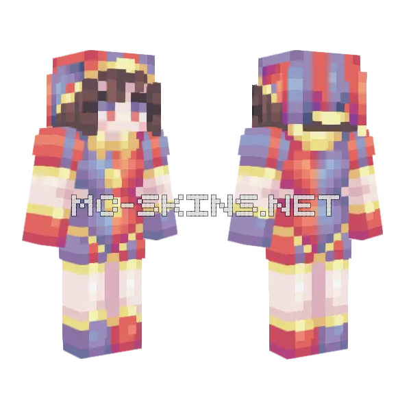 Pomni The Clown Girl Minecraft skin, front and back