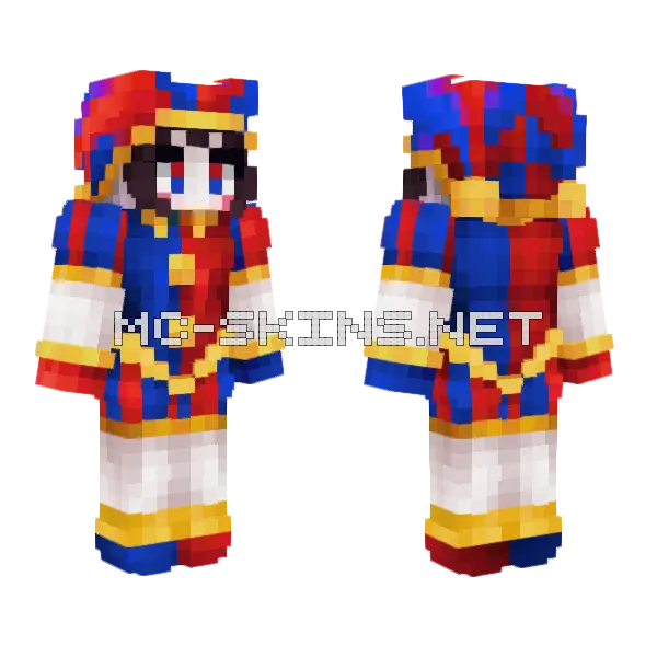 Pomni The Jester Minecraft skin, front and back