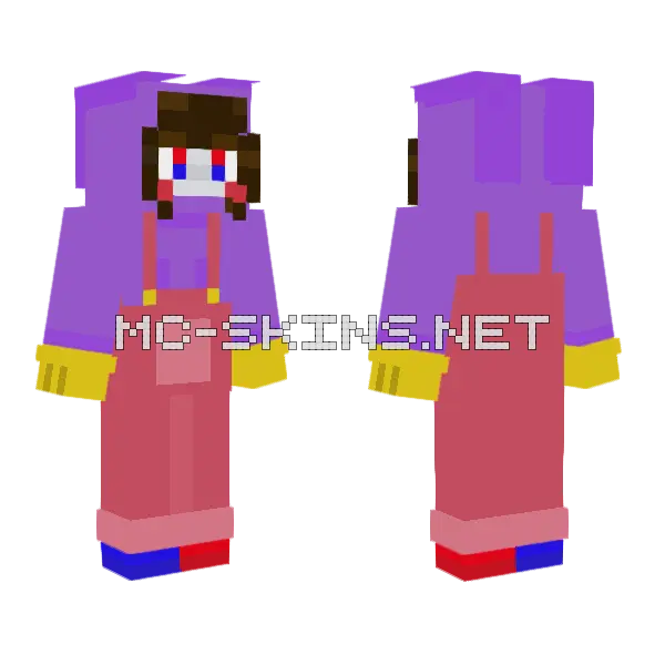 Pomni With Jax Pyjamas Minecraft skin, front and back