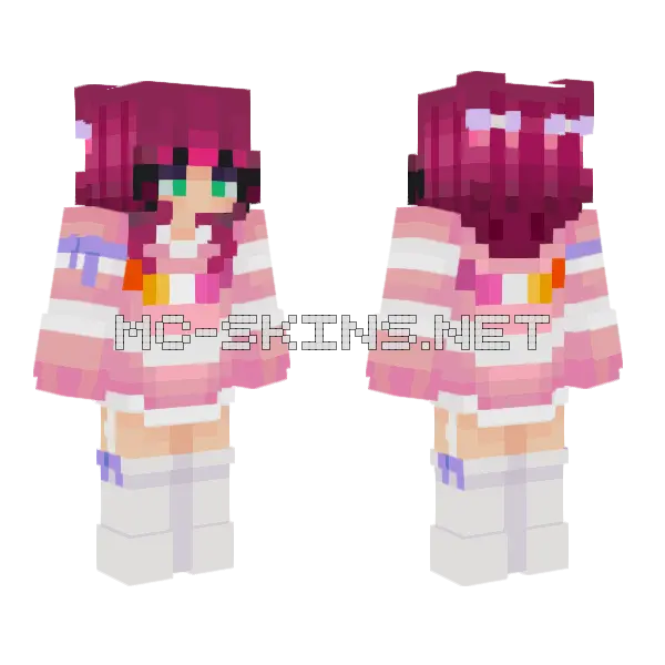 Pretty Party Girl Magenta Hair Minecraft skin, front and back