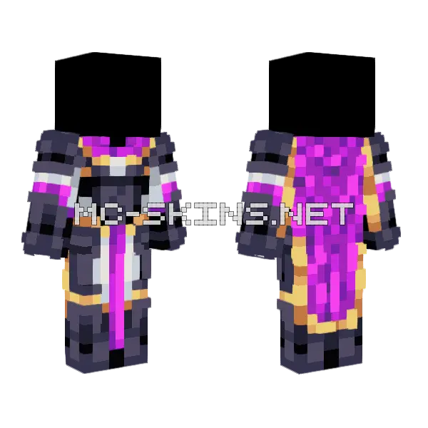 Preux Chevalier Black Purple Gold Minecraft skin, front and back