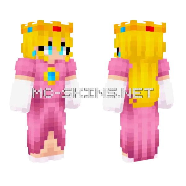 Princess Peach W Crown Minecraft skin, front and back