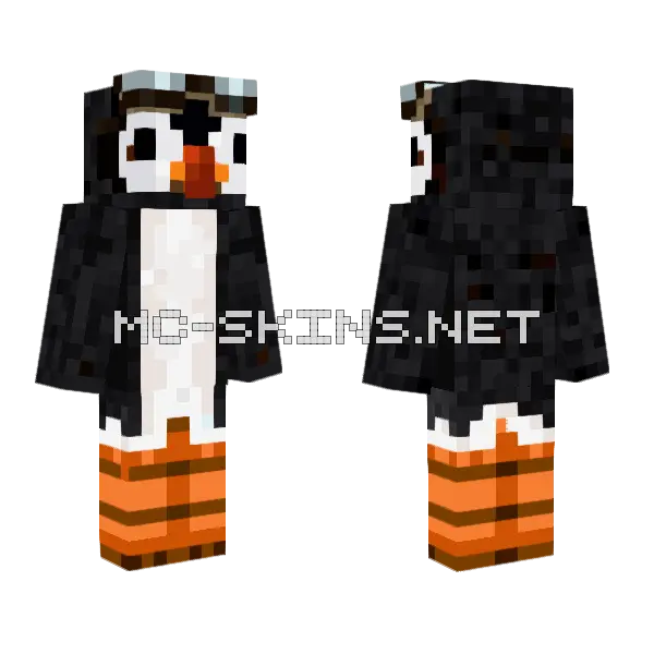 Puffin Bird w Goggles Minecraft skin, front and back