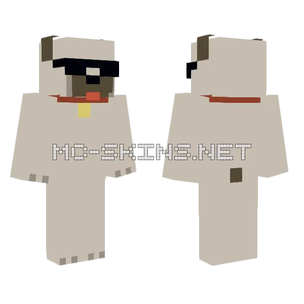 Pug Dog Minecraft skin, front and back
