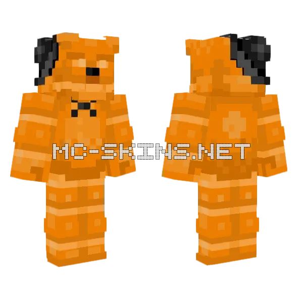 Pumpkin Freddy Happy October Minecraft skin, front and back