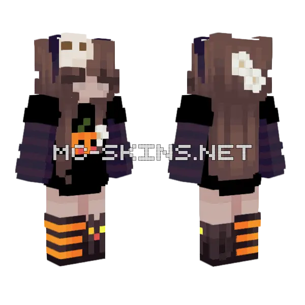 Pumpkin Head Girl Minecraft skin, front and back