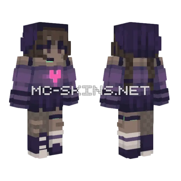 Purple Anime Girl Minecraft skin, front and back