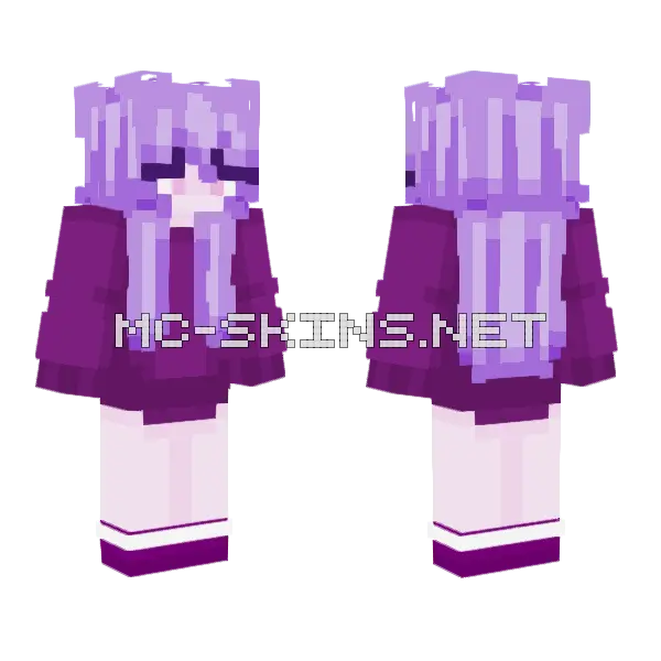 Purple Anime Girl Minecraft skin, front and back