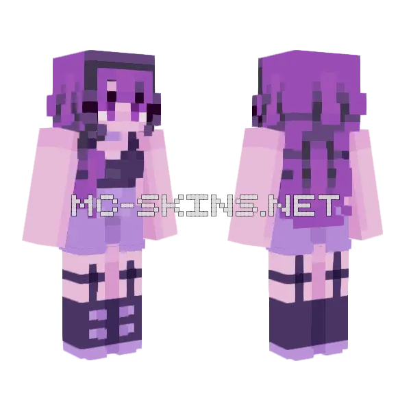 Purple Anime Girl Minecraft skin, front and back