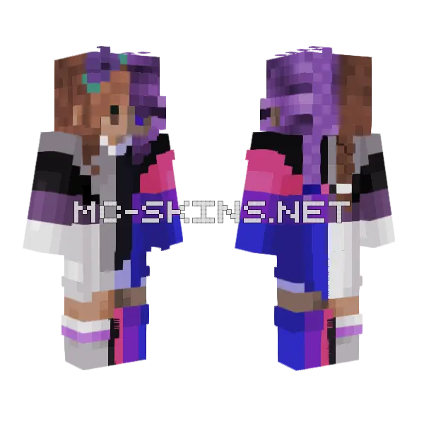 Purple Anime Girl Minecraft skin, front and back