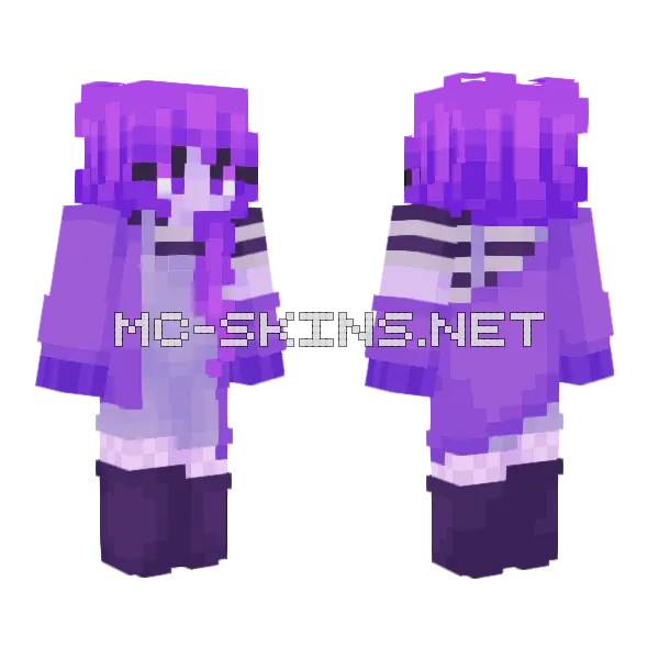 Purple Anime Girl Minecraft skin, front and back