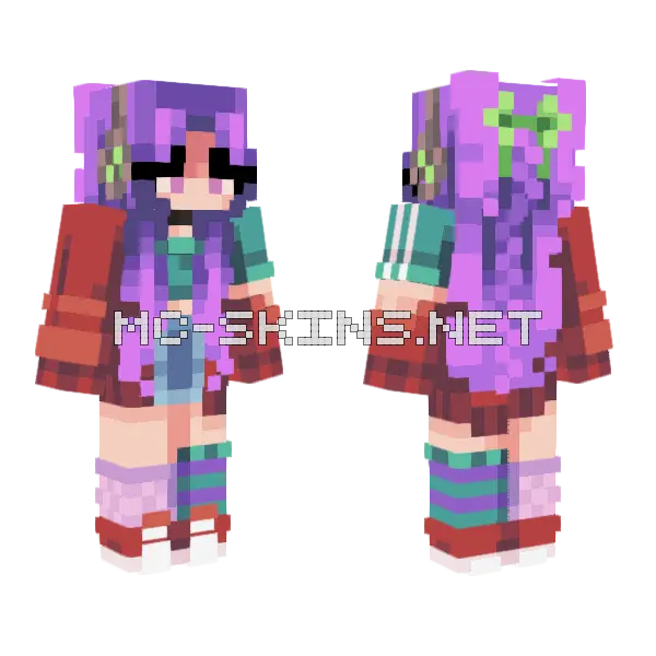 Purple Anime Girl Minecraft skin, front and back