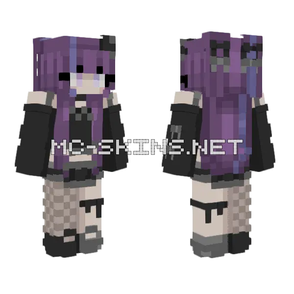 Purple Anime Girl Minecraft skin, front and back