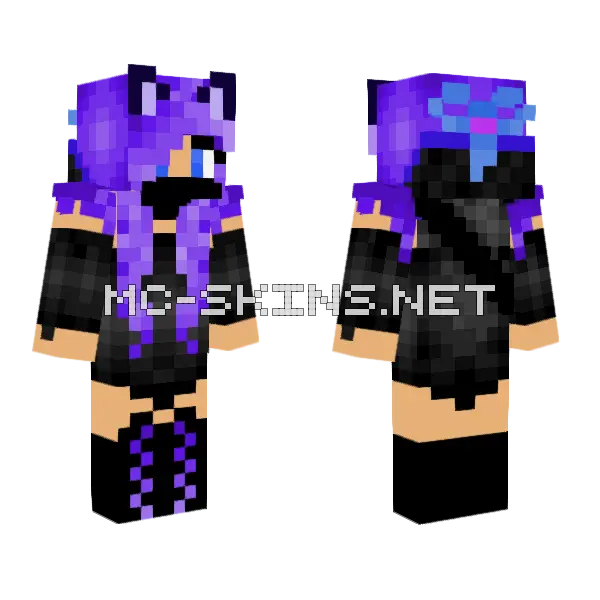 Purple Anime Ninja Girl Minecraft skin, front and back
