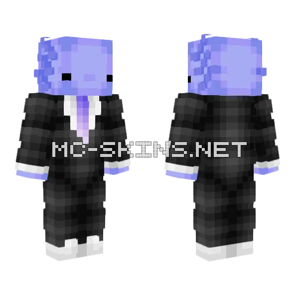 Purple Blue Axolotl Business Suit Minecraft skin, front and back