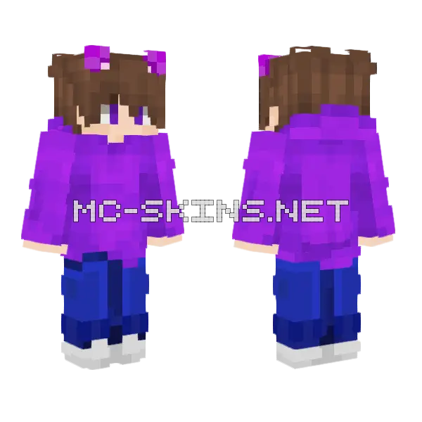 Purple Cat Ears Girl Minecraft skin, front and back