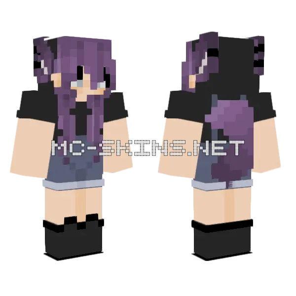Purple Cat Girl Minecraft skin, front and back