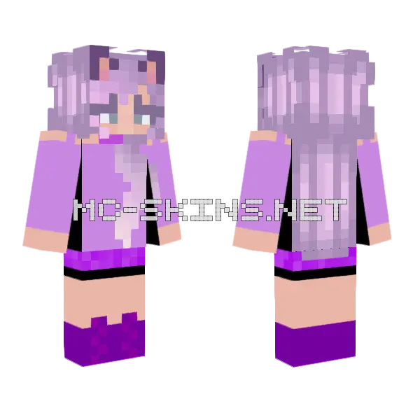 Purple Cat Girl Minecraft skin, front and back