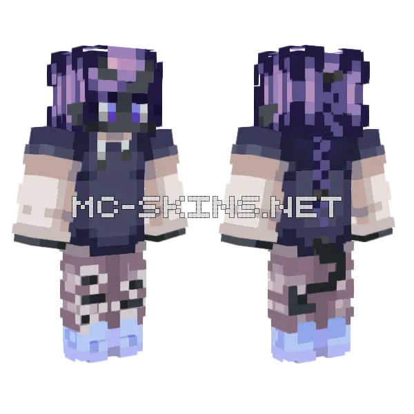 Purple Cat Girl Minecraft skin, front and back