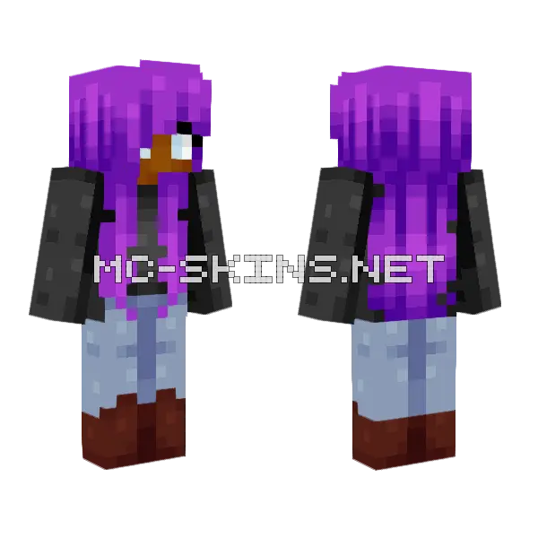 Purple Cat Girl Minecraft skin, front and back