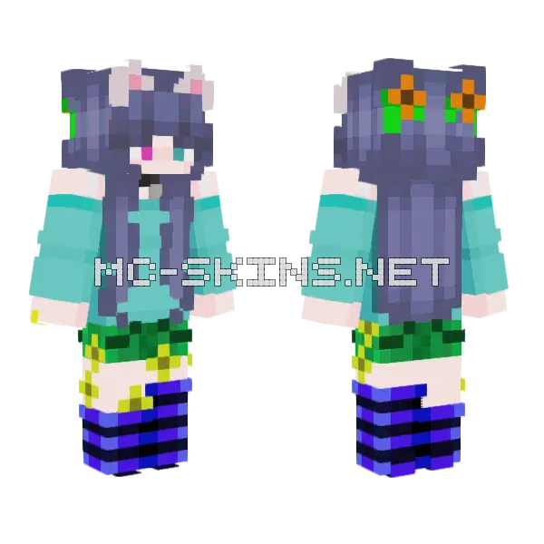 Purple Cat Girl Minecraft skin, front and back