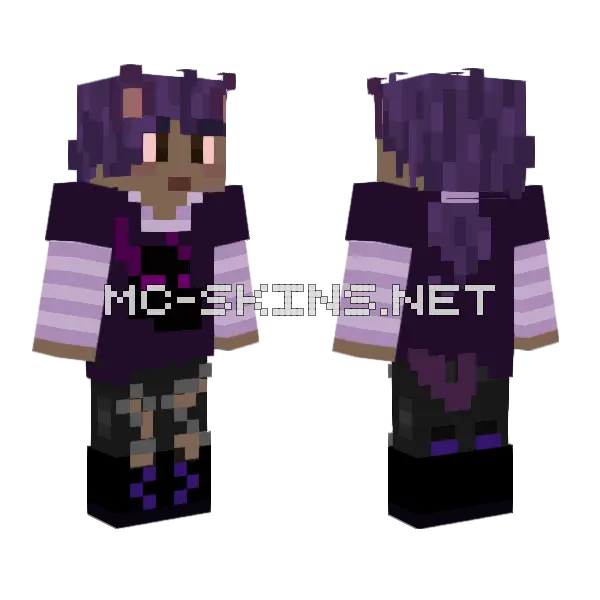 Purple Catboy Minecraft skin, front and back