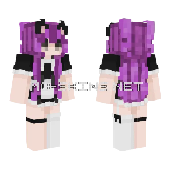Purple Catmaid Minecraft skin, front and back