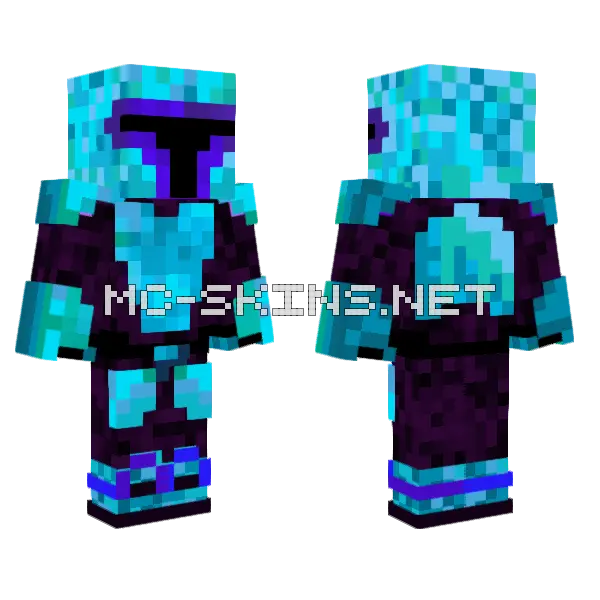 Purple Cyan Mandalorian Minecraft skin, front and back