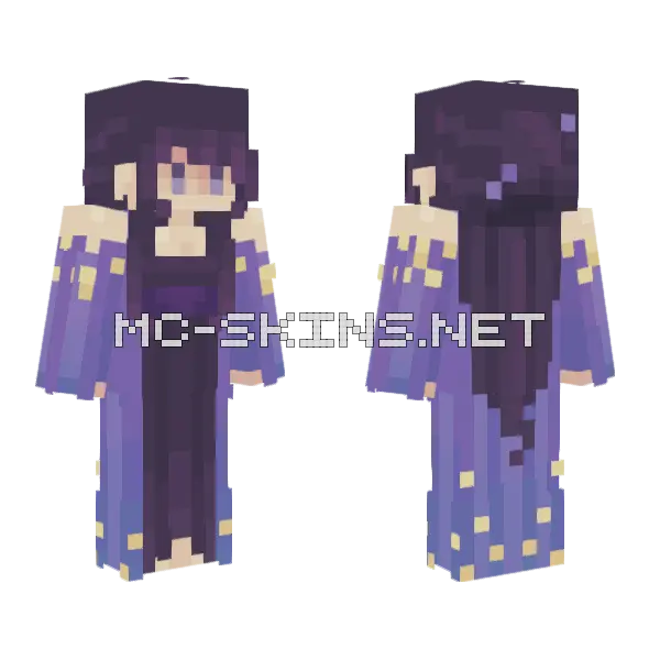 Purple Dress Witch Minecraft skin, front and back