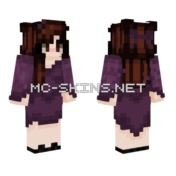 Purple Dress With Lacey Sleeves Minecraft skin, front and back