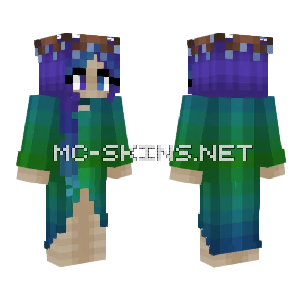 Purple Fade Blue Hair Elf Minecraft skin, front and back