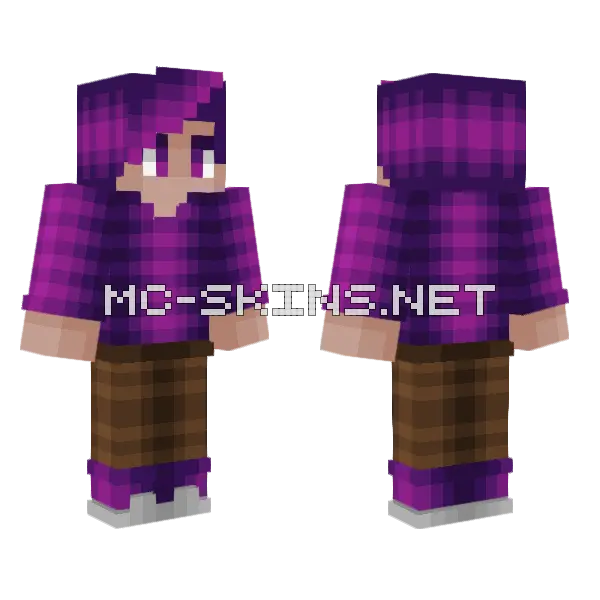 Purple Fade Pink Shirt Hair Brown Pants Minecraft skin, front and back