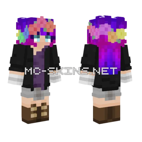 Purple Flower Crown Girl, front and back