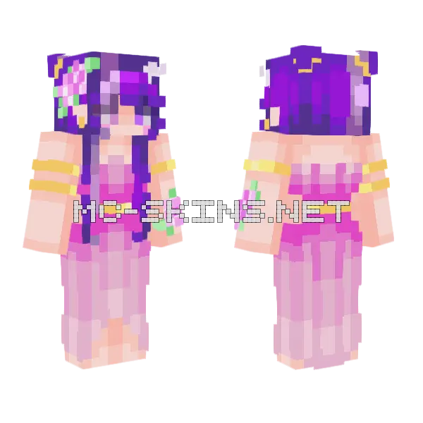 Purple Flowers Girl Minecraft skin, front and back