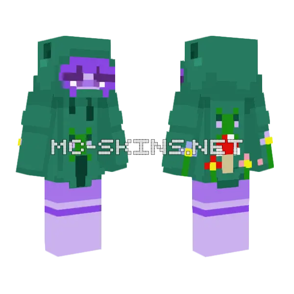 Purple Frog Hoodie Girl Minecraft skin, front and back