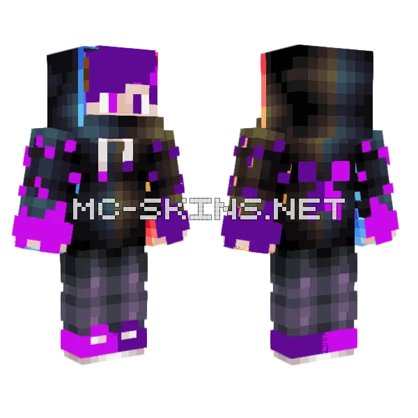 Purple Gamer Boy Minecraft skin, front and back