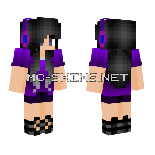 Purple Gamer Girl Minecraft skin, front and back