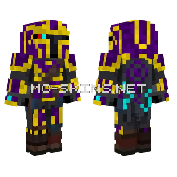 Purple Gold Mandalorian Minecraft skin, front and back