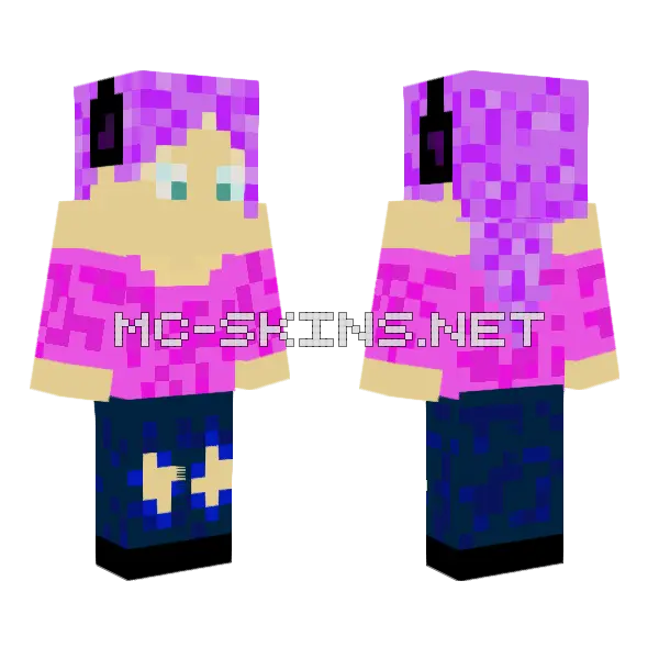 Purple Hair Girl Minecraft skin, front and back