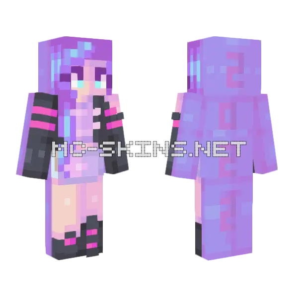 Purple Hair Girl Minecraft skin, front and back