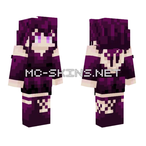 Purple Hair Girl V2 Minecraft skin, front and back