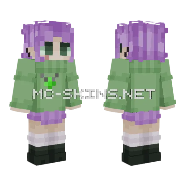 Purple Haired Girl Minecraft skin, front and back