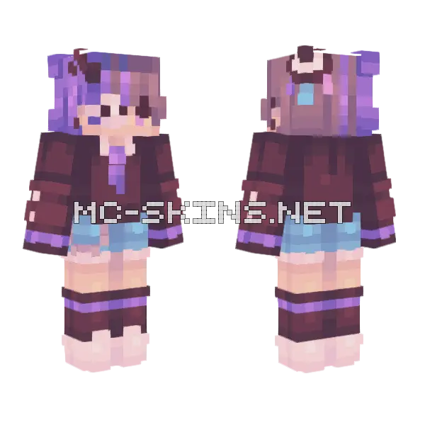 Purple Haired Girl Minecraft skin, front and back