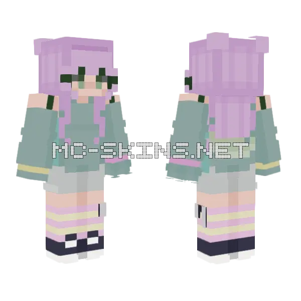 Purple Haired Girl Minecraft skin, front and back