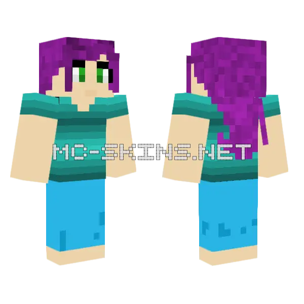 Purple Haired Girl Minecraft skin, front and back