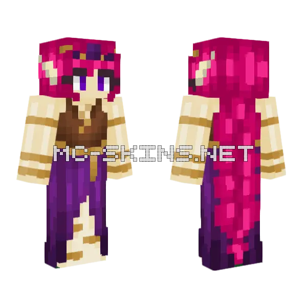 Purple Haired Mage Minecraft skin, front and back