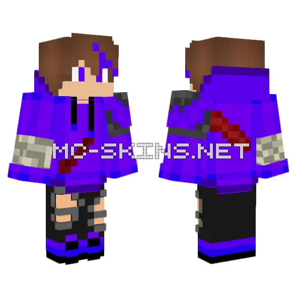 Purple Hoodie Man Minecraft skin, front and back