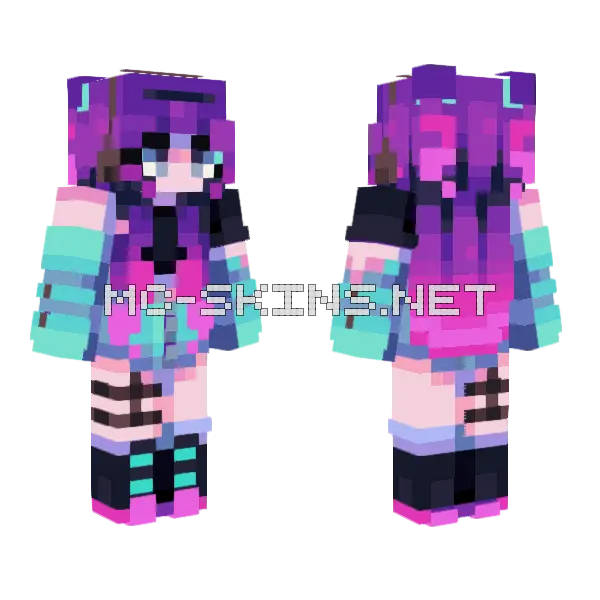 Purple Lightning Girl Minecraft skin, front and back